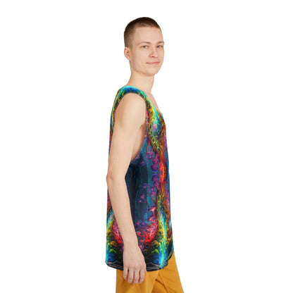 Flat lay of The Elixir V2 men's tank top, showing the complete all-over print.
