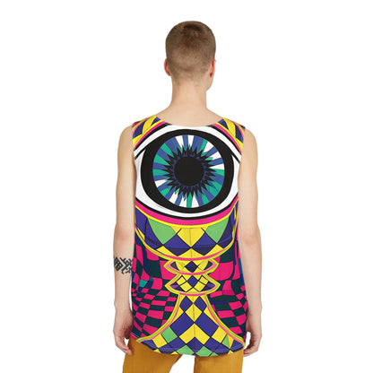 The All Seeing Checkers men's tank top design shown from above.