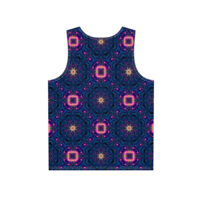 Close-up of the Nocturnal Lattice print detail on the men's tank top fabric.