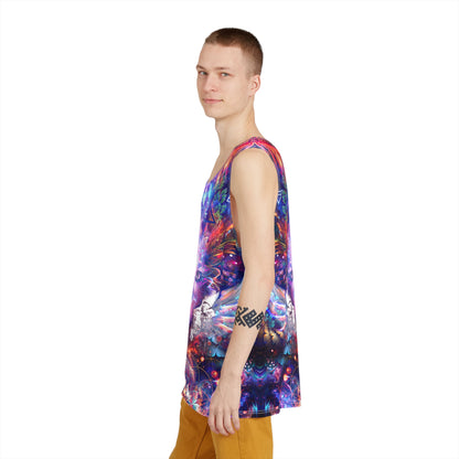 Detail shot of the Lapis Philosophorum artwork on the tank top's front panel.