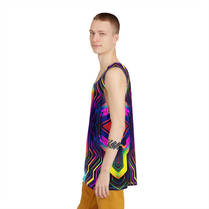 Another angle of the Sword In The Stoned V2 men's tank top highlighting the print colors.