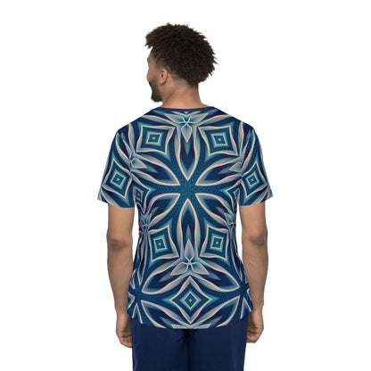 The "Ice Chant" men's sport tee photographed from above on a flat surface.