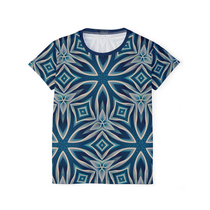Flat lay of the "Ice Chant" women's sport tee showing the full print design.