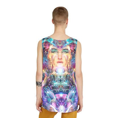 Side angle view of a model wearing the Medicina men's tank top.