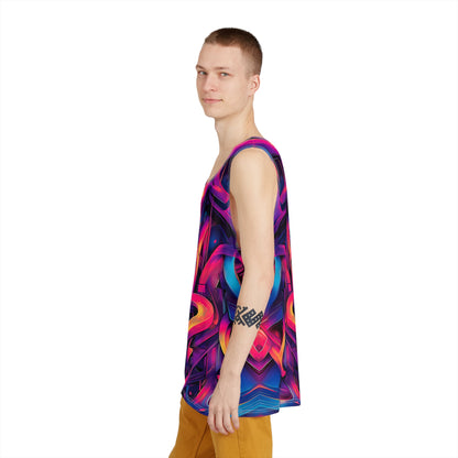 Model wearing the Gra3D men's tank top outdoors.