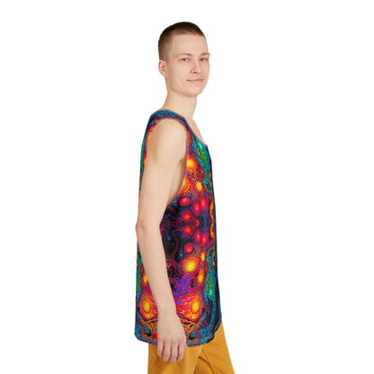 Men's tank top with the 'Molten Flow' print shown from above.