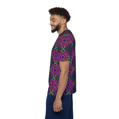Sleeve detail of the "Kiss Me Pattern" sport tee, showing how the print wraps the fabric.