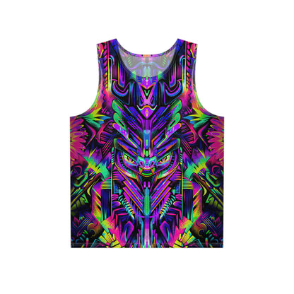 Psyro tank top laid flat, showing the full all-over print design.