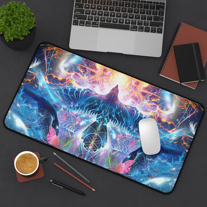 Soul Seeker desk mat rolled up to show its flexible surface