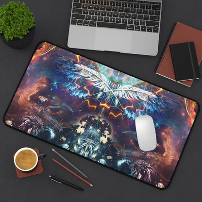 Soul Seeker desk mat rolled up to show its flexible surface