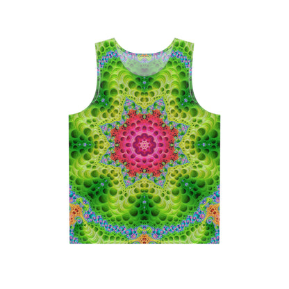 The Starburst men's tank top laid flat, showing the full psychedelic print design.