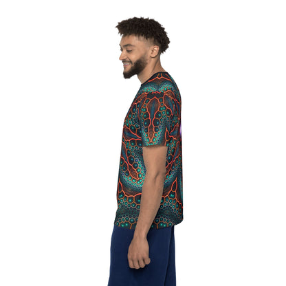 Side angle of the Multiverse sport tee showing the sleeve print.