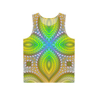 Flat lay of the Activation Initiated men's tank top showing the full print design.