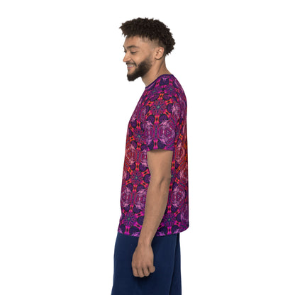 Folded view of the "Forged In Neon" men's sport tee showing the printed design.