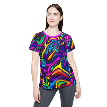 Side view of the Blend In or DON'T print on this women's sport tee