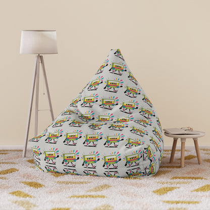 Close-up of the zipper and seam on the Cassette Pattern bean bag chair cover.