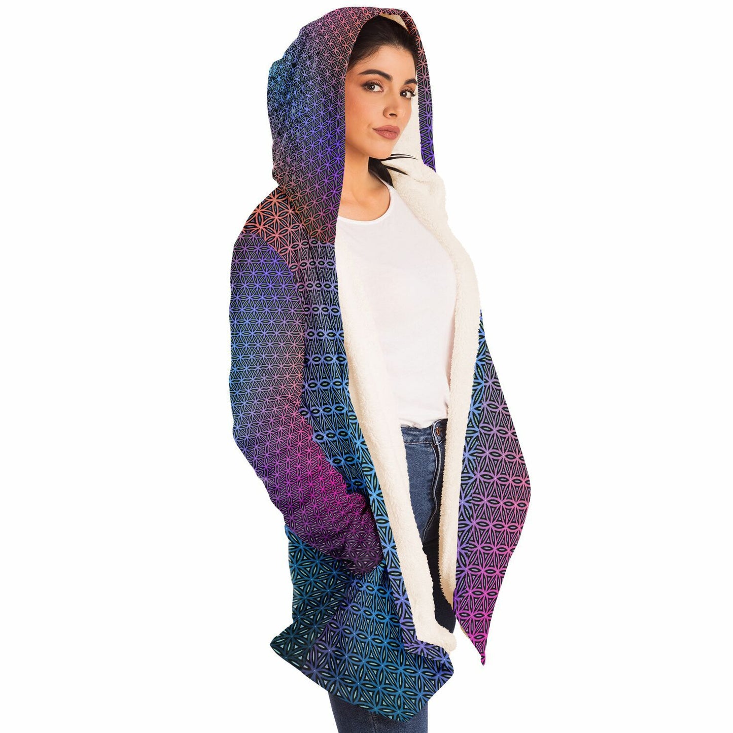 "Rainbow Flower of Life Pattern" HOODED CLOAK