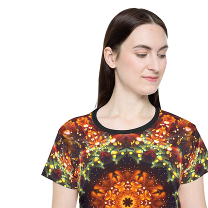 Flat lay photo of the Autumn Bloom women's sport tee
