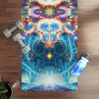 The Polaris yoga mat laid flat, showing its full cosmic design from top to bottom.