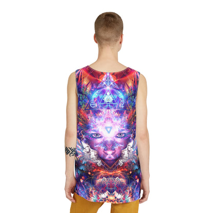 Angled view showing the Lapis Philosophorum print along the tank top's side seam.