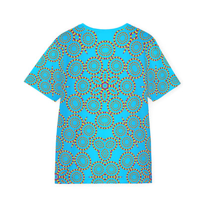 Back view of the Loco Motion sport tee with the print continuing across the fabric.
