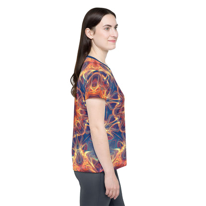 Detail shot of the Aquatic Rays design on the women's sport tee