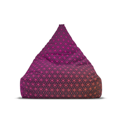 Close-up of the Pink Flower of Life print detail on the bean bag chair cover fabric.