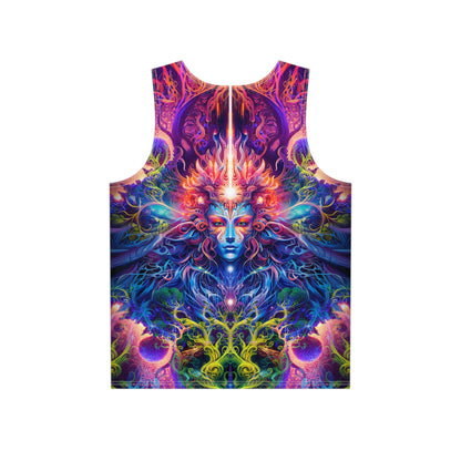 Back view of The Sacred Vine men's tank top, print continuing across the fabric.