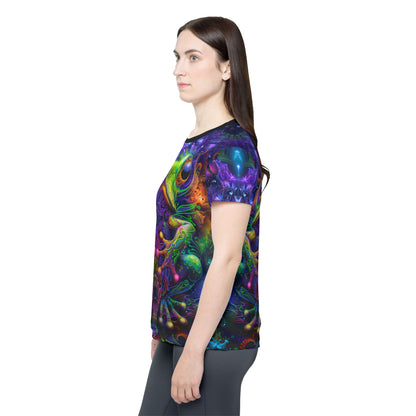 Sleeve detail of the "Kiss Me" sport tee, showing how the print wraps the fabric.