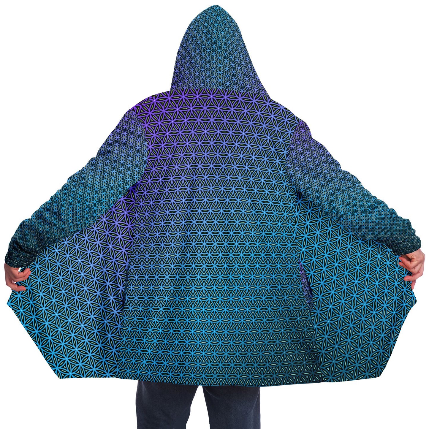 "Blue Flower of Life Pattern" HOODED CLOAK