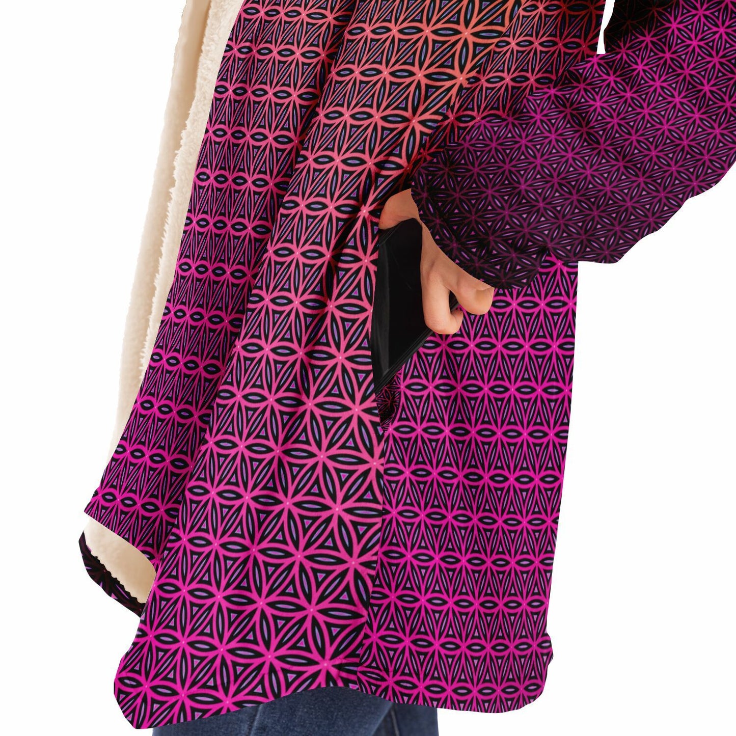 "Pink Flower of Life Pattern" HOODED CLOAK