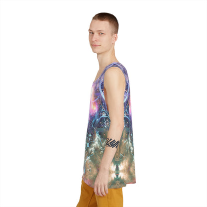 Detail shot of the seam and fabric texture on The Alchemist's Breath men's tank top.