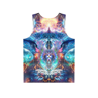 Flat lay of the Soul Seeker men's tank top showing the print.