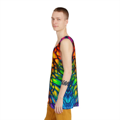 Folded view of the Scaled P2 men's tank top displaying the print pattern.