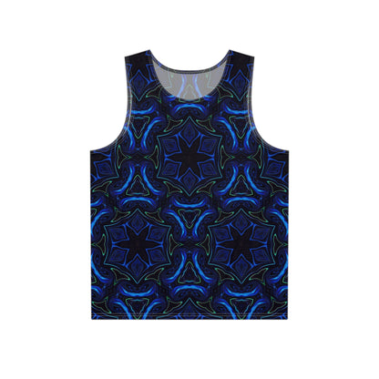 Front view of the Liquid Night psychedelic art men's tank top on a model.