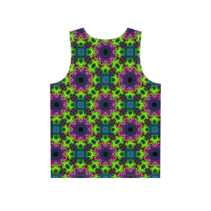 Close-up of the Portals artwork on tank top fabric