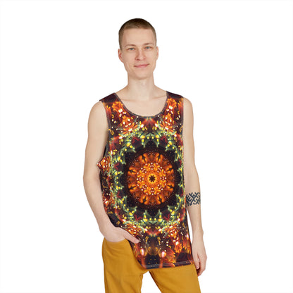 Angled view of the Autumn Bloom men's tank top.