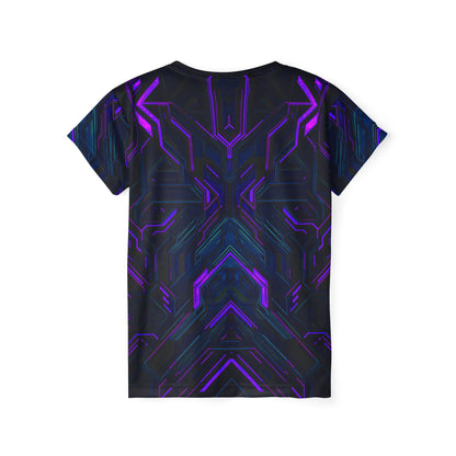 Back view of the "Alice In Night City" women's sport tee.