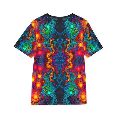 Angled view of the Molten Flow men's sport tee highlighting the print pattern.