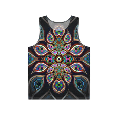 Front view of The Waiting Room men's tank top, full all-over print visible.