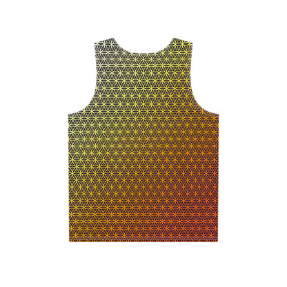 Angled view of a men's tank top featuring the 'Wook Flower' print.