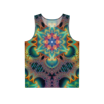Front view of the Free Your Mind print on a men's tank top in black.