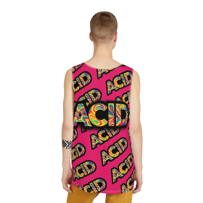 The ACID Pattern Pink men's tank top design shown from above.