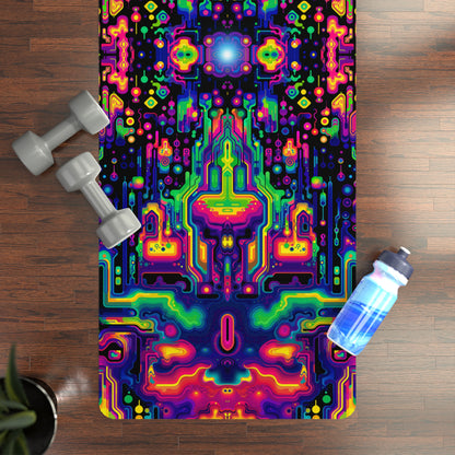 Close-up of the Trip Capacitor yoga mat's microfiber suede top texture and print detail.