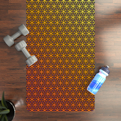 Angled view of the Wook Flower yoga mat resting on a floor.