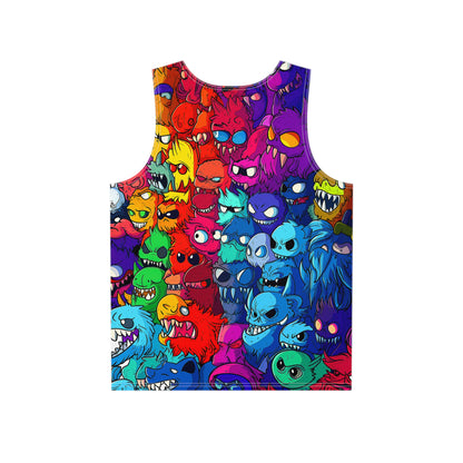 Angled view of a men's tank top featuring the 'What Dreams May Come' print.