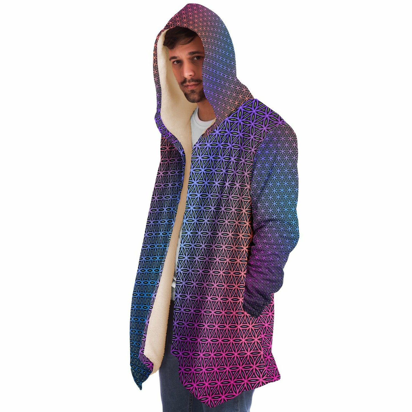 "Rainbow Flower of Life Pattern" HOODED CLOAK