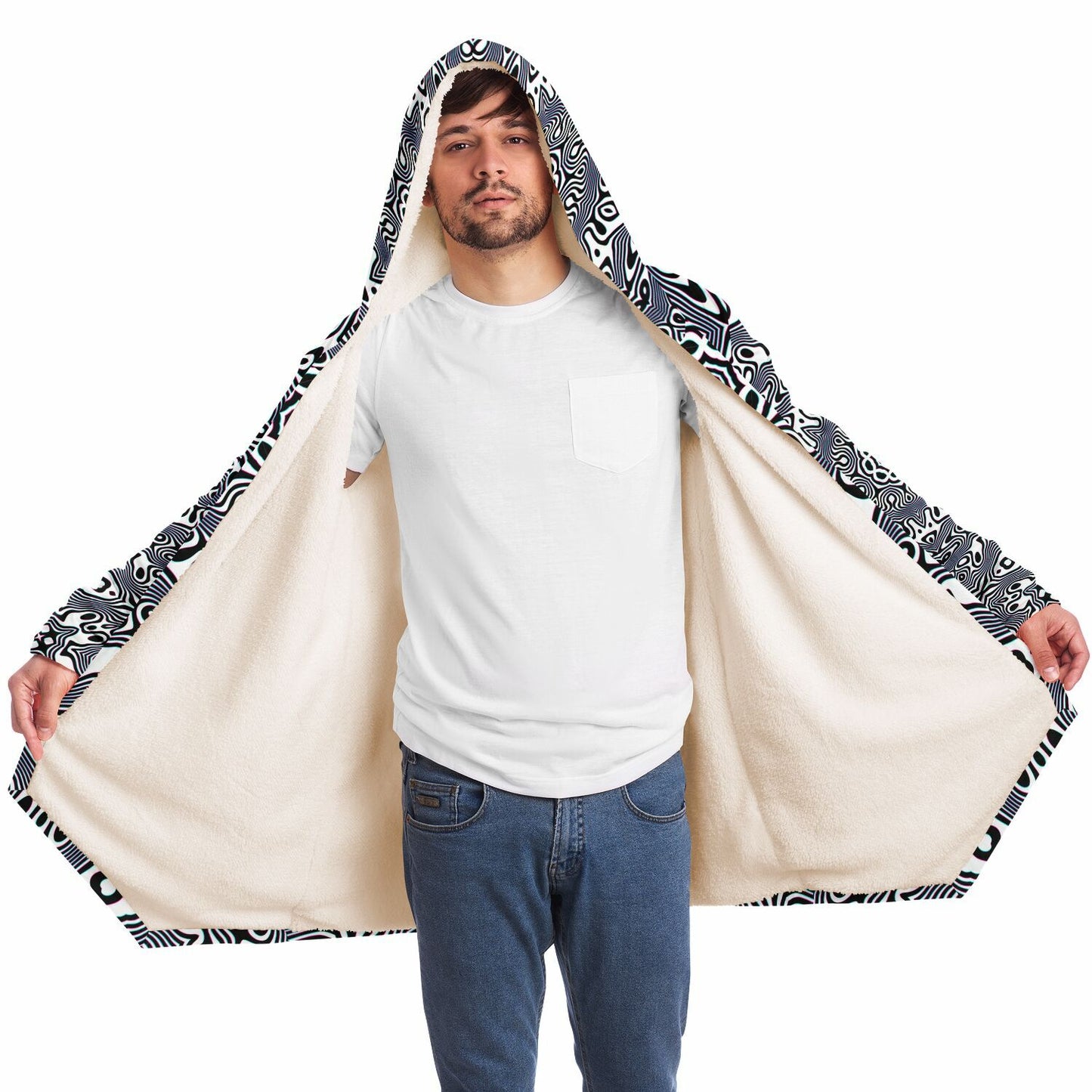 "Wild Cat Mandala (White)" HOODED CLOAK