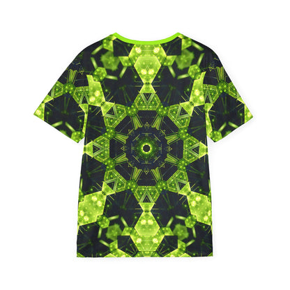 'Geocomb' sport tee for men, back view showing the print continuing across the back.