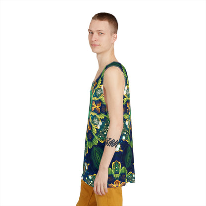 Folded view of the Nectar Blossom men's tank top.